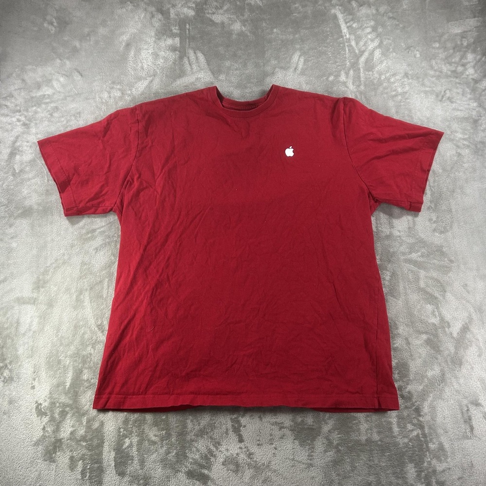 Apple Shirt Mens XL Red Small Logo Graphic Tee 100% Recycled Cotton Crew Neck